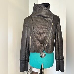 Costa Blanca Faux Leather Shearling Cropped Jacket large black
